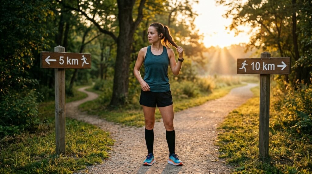 Débutant choisissant sa première course à pied entre un 5 km et un 10 km