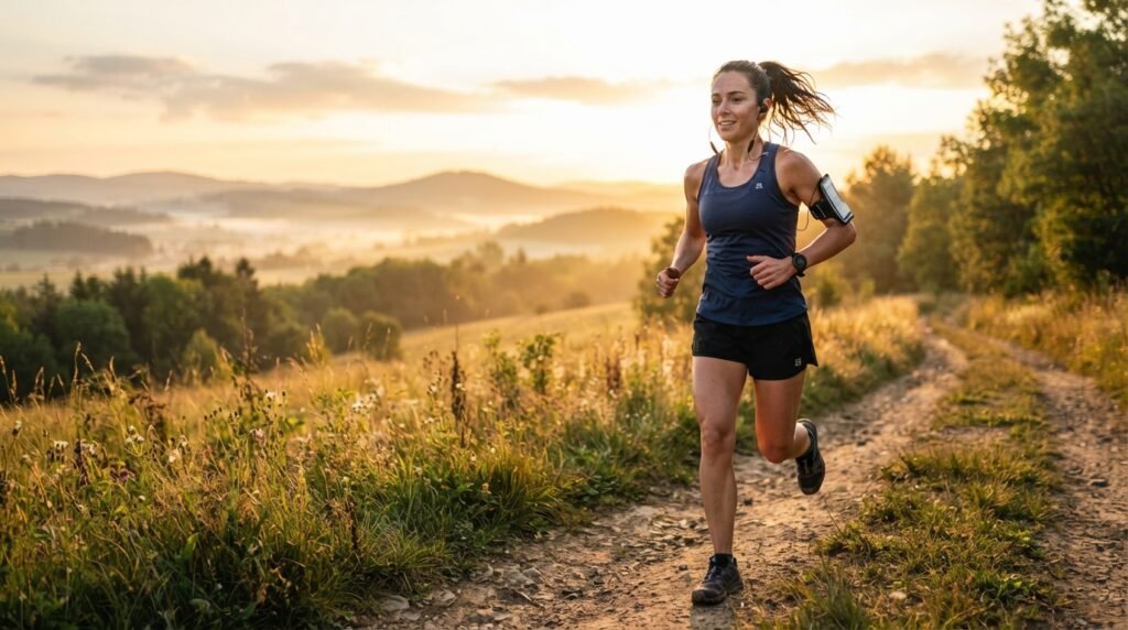 Coureur seul sur un chemin au lever du soleil pour rester motivé en course à pied