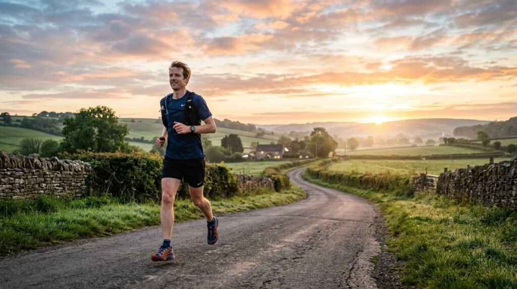 Coureur en endurance fondamentale sur une route de campagne