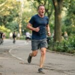 Débutant essoufflé qui court trop vite en extérieur, illustration des erreurs de course à pied
