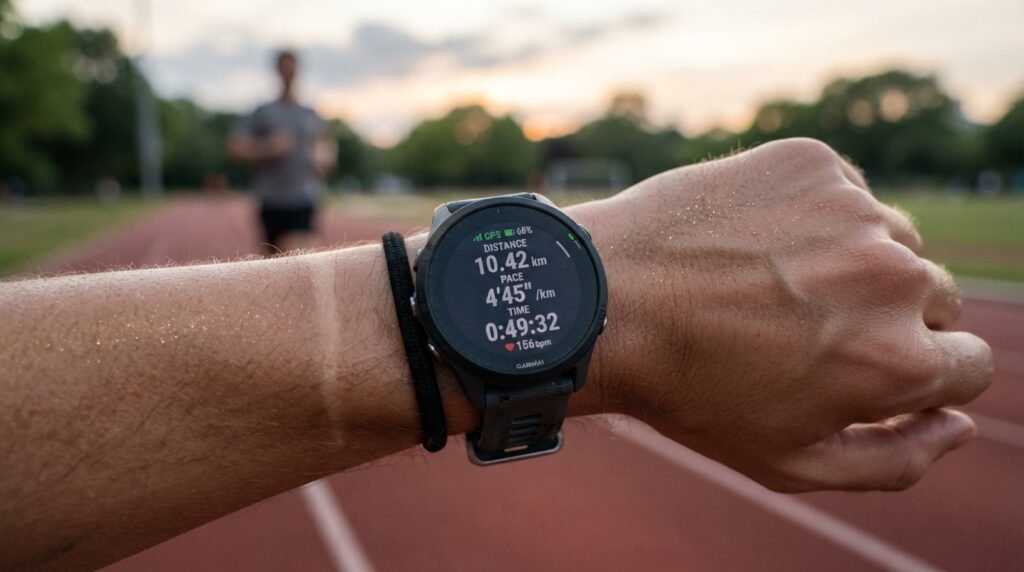 Montre GPS affichant les statistiques d'une sortie de course à pied