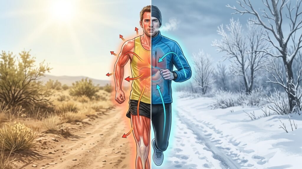 Coureur illustrant les effets de la chaleur et du froid sur le corps pendant un effort